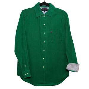 Vintage‎ Tommy Hilfiger Corduroy Button Up Shirt Kelly Green Size 4 Long Sleeves